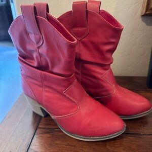 Women's Red Mid-Calf Western Booties